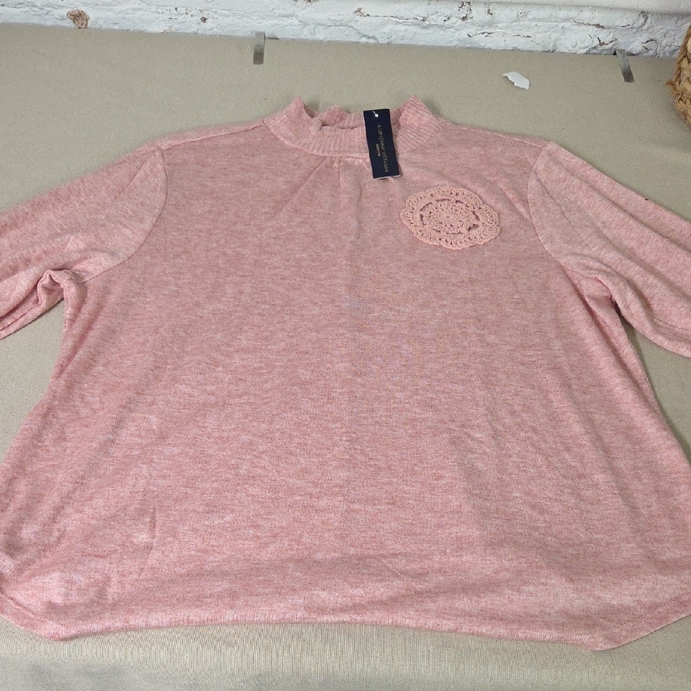 Adrienne Vittadini Blush Top with Crochet Accent Size 2X NWT